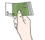 Das Bild zeigt eine Hand die einen 5 Euro Schein hält.