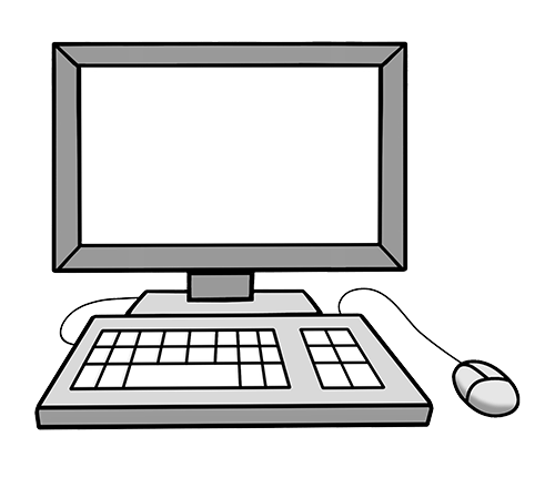 Das Bild zeigt einen Computerbildschirm. Daneben sieht man eine Tastatur und eine Maus.